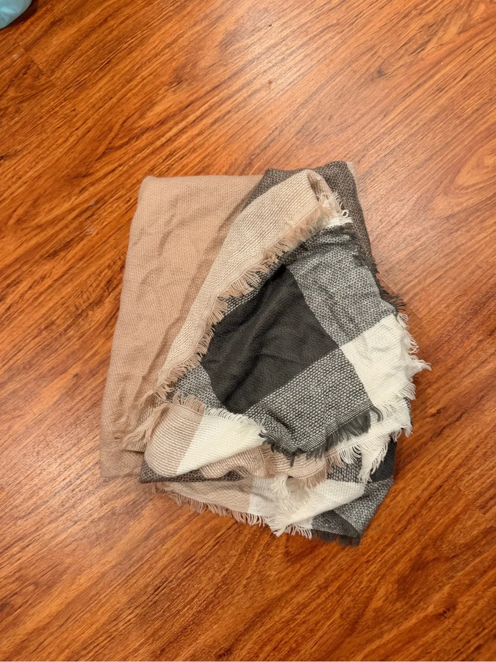 Cozy Neutral Pink and Grey Plaid Blanket scarf/ shawl